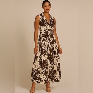 NWT Fall Maxi Sleeveless FIT & FLARE DRESS Ivory Brown - 10